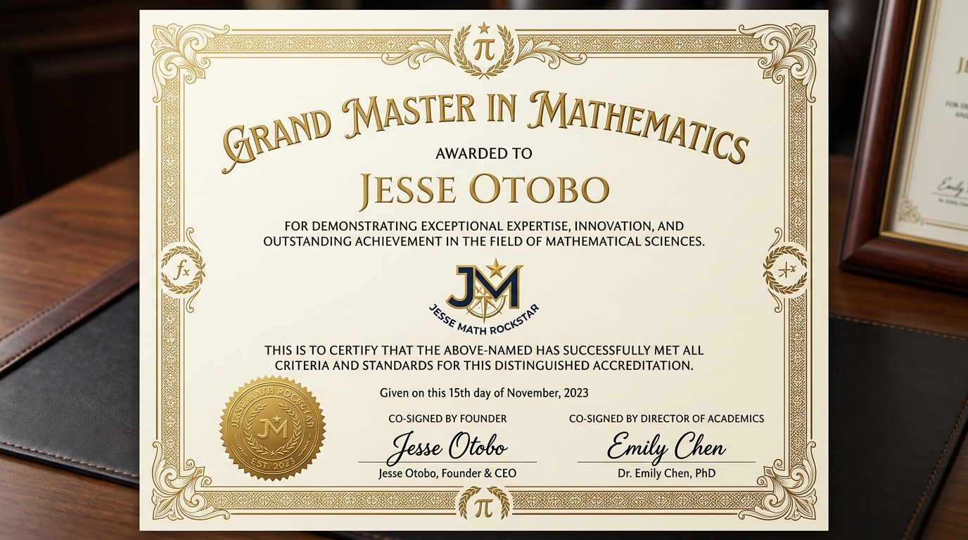 Jesse Math Rockstar - Official Grand Master Achievement Certificate
