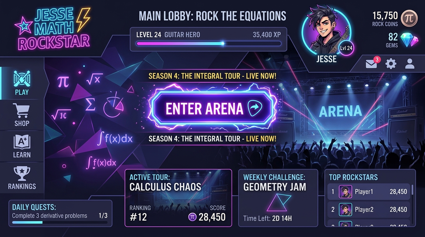 Jesse Math Rockstar - Main Lobby & Navigation Dashboard