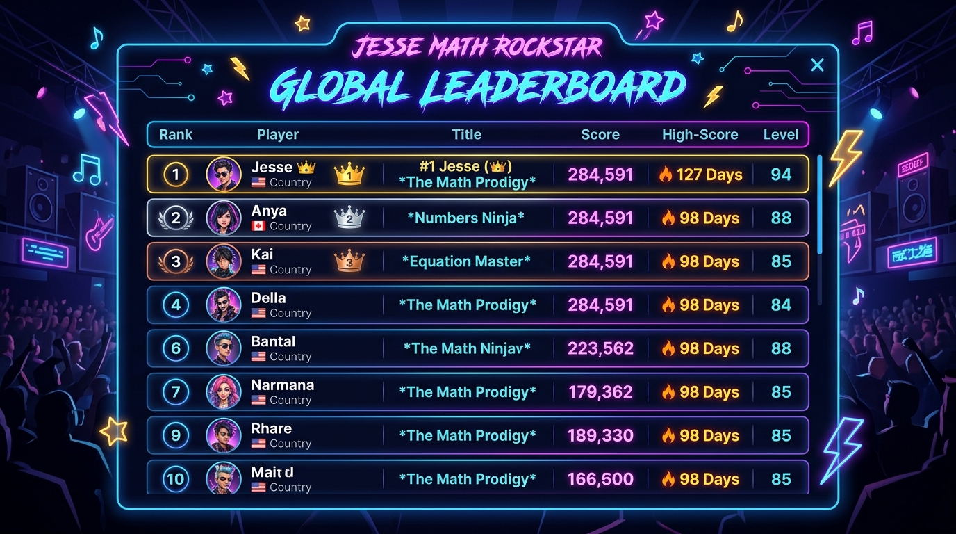 Jesse Math Rockstar - Global Competitive Leaderboard Rankings