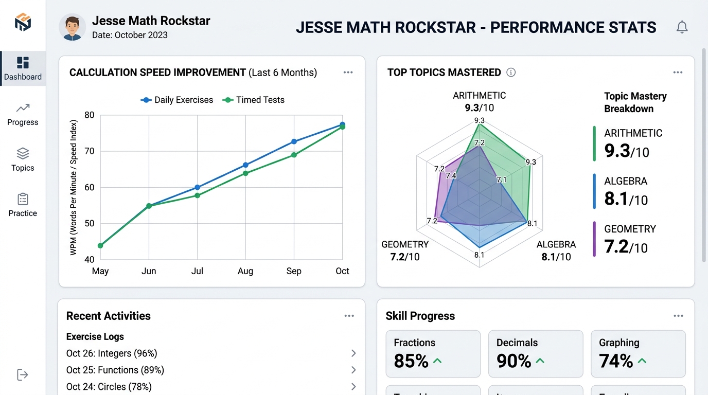 Jesse Math Rockstar - Detailed Student Performance Stats Dashboard
