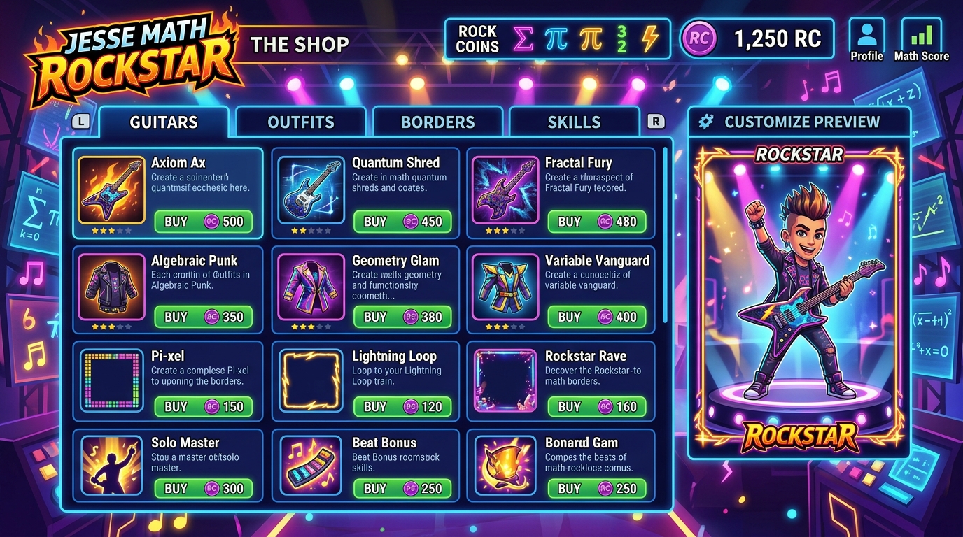 Jesse Math Rockstar - Avatar Customization & Rock Shop